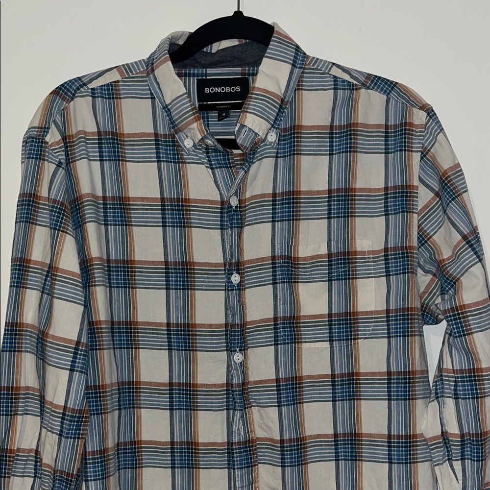 Bonobos Men's White, Blue, and Brown Checkered Shirt